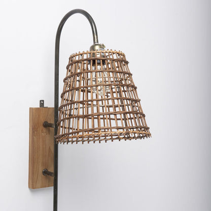 Mercana - Kiley 28.0L x 7.0W x 15.6H Brown Woven Shade W/Black Metal Wall Sconce - 70045 view 3
