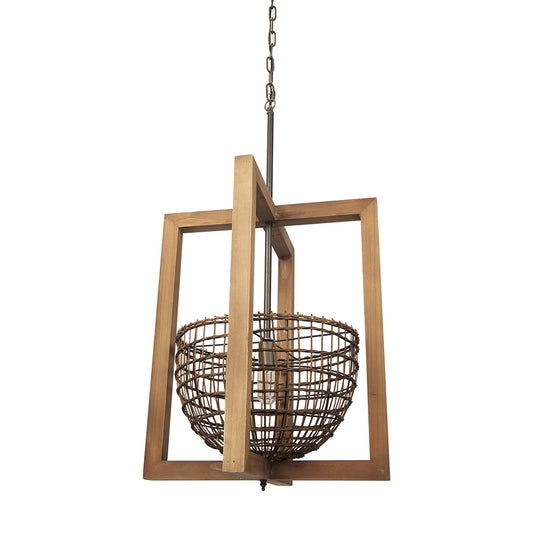Mercana - Kiley Warm Wood Basket Lantern Pendant Light - 70044 view 1