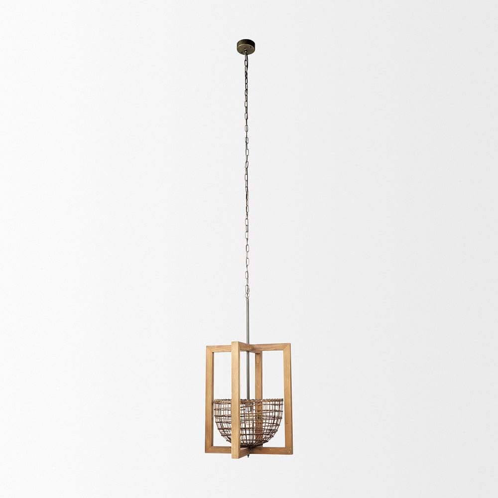 Mercana - Kiley Warm Wood Basket Lantern Pendant Light - 70044 view 2