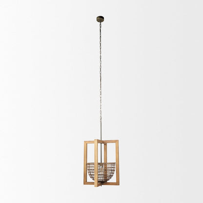 Mercana - Kiley Warm Wood Basket Lantern Pendant Light - 70044 view 2