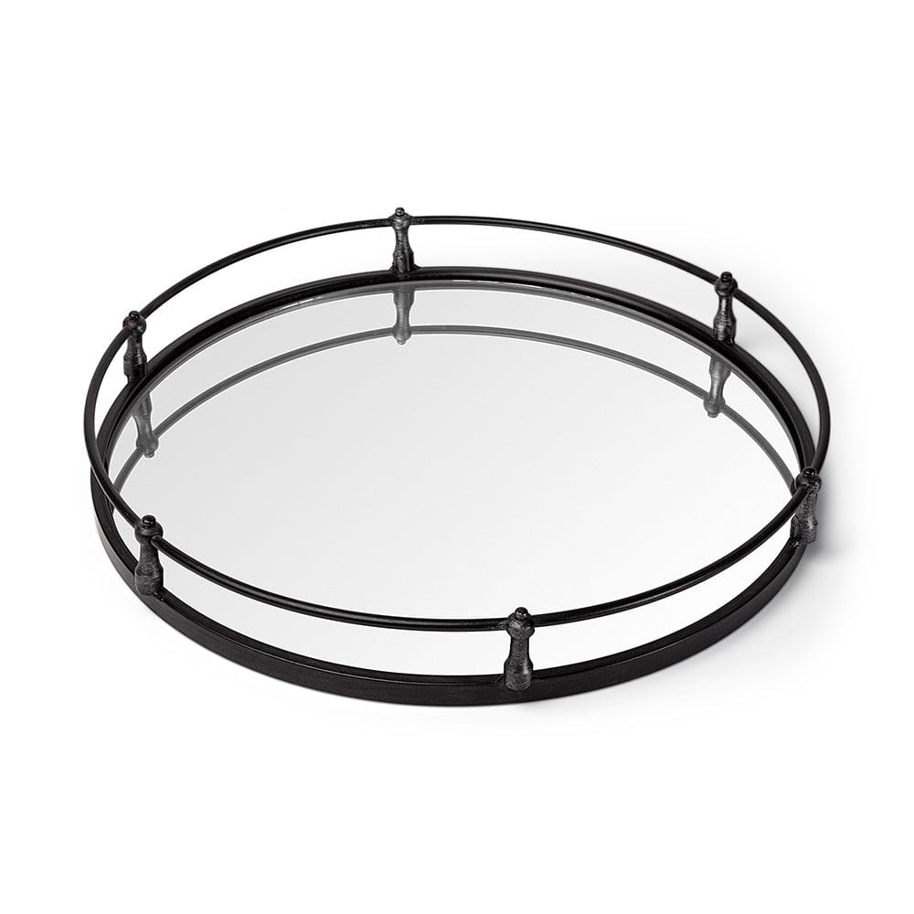 Mercana - Kimbel 24L x 24W Black Metal Mirrored Base Round Tray - 57237 view 1