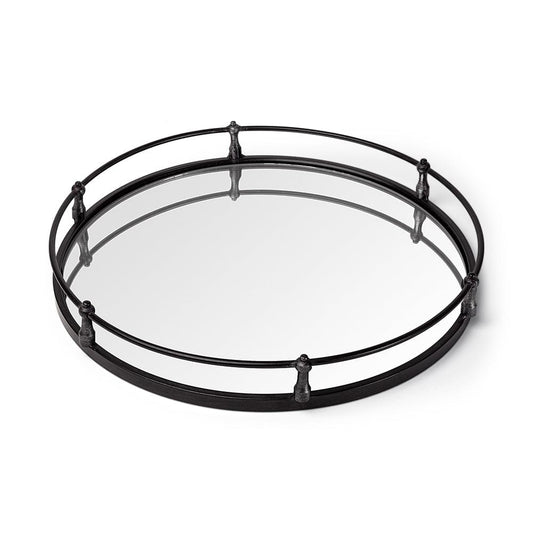 Mercana - Kimbel 24L x 24W Black Metal Mirrored Base Round Tray - 57237 view 1