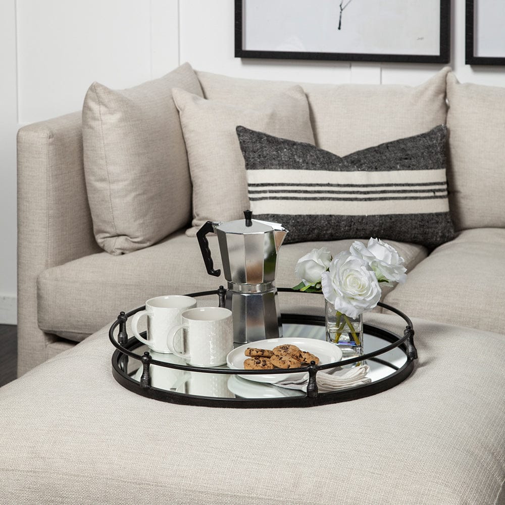 Mercana - Kimbel 24L x 24W Black Metal Mirrored Base Round Tray - 57237 view 3