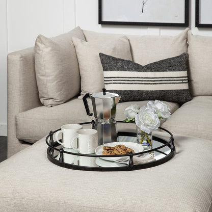 Mercana - Kimbel 24L x 24W Black Metal Mirrored Base Round Tray - 57237 view 3