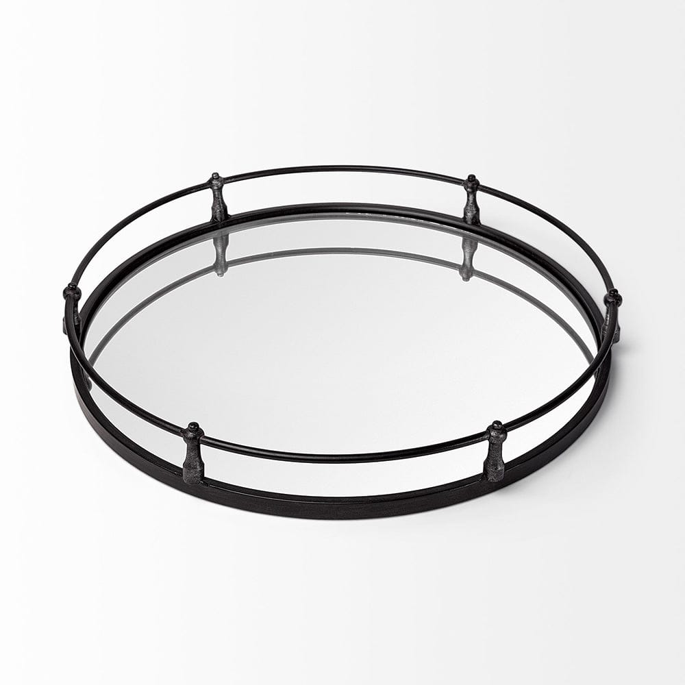 Mercana - Kimbel 24L x 24W Black Metal Mirrored Base Round Tray - 57237 view 4