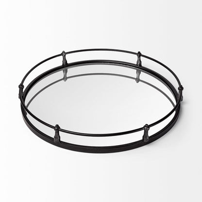 Mercana - Kimbel 24L x 24W Black Metal Mirrored Base Round Tray - 57237 view 4