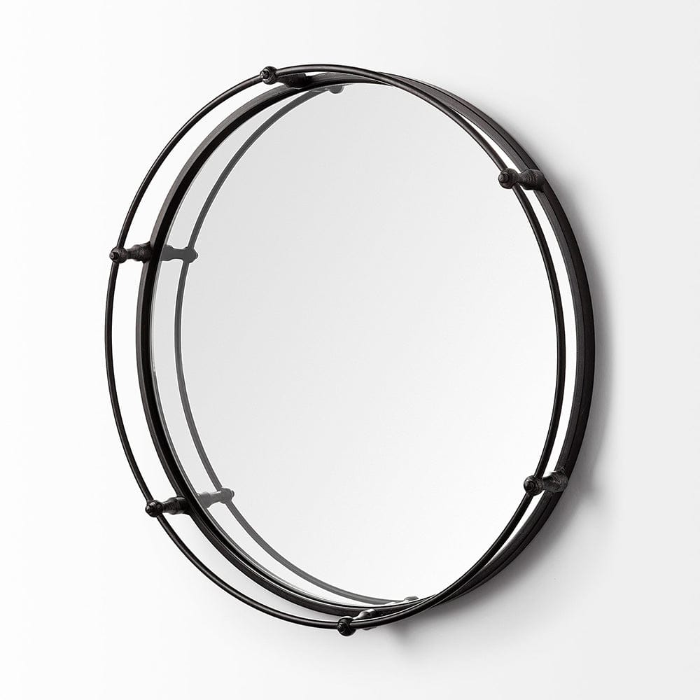 Mercana - Kimbel 24L x 24W Black Metal Mirrored Base Round Tray - 57237 view 6