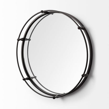 Mercana - Kimbel 24L x 24W Black Metal Mirrored Base Round Tray - 57237 view 6