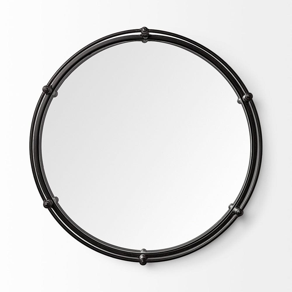 Mercana - Kimbel 24L x 24W Black Metal Mirrored Base Round Tray - 57237 view 7