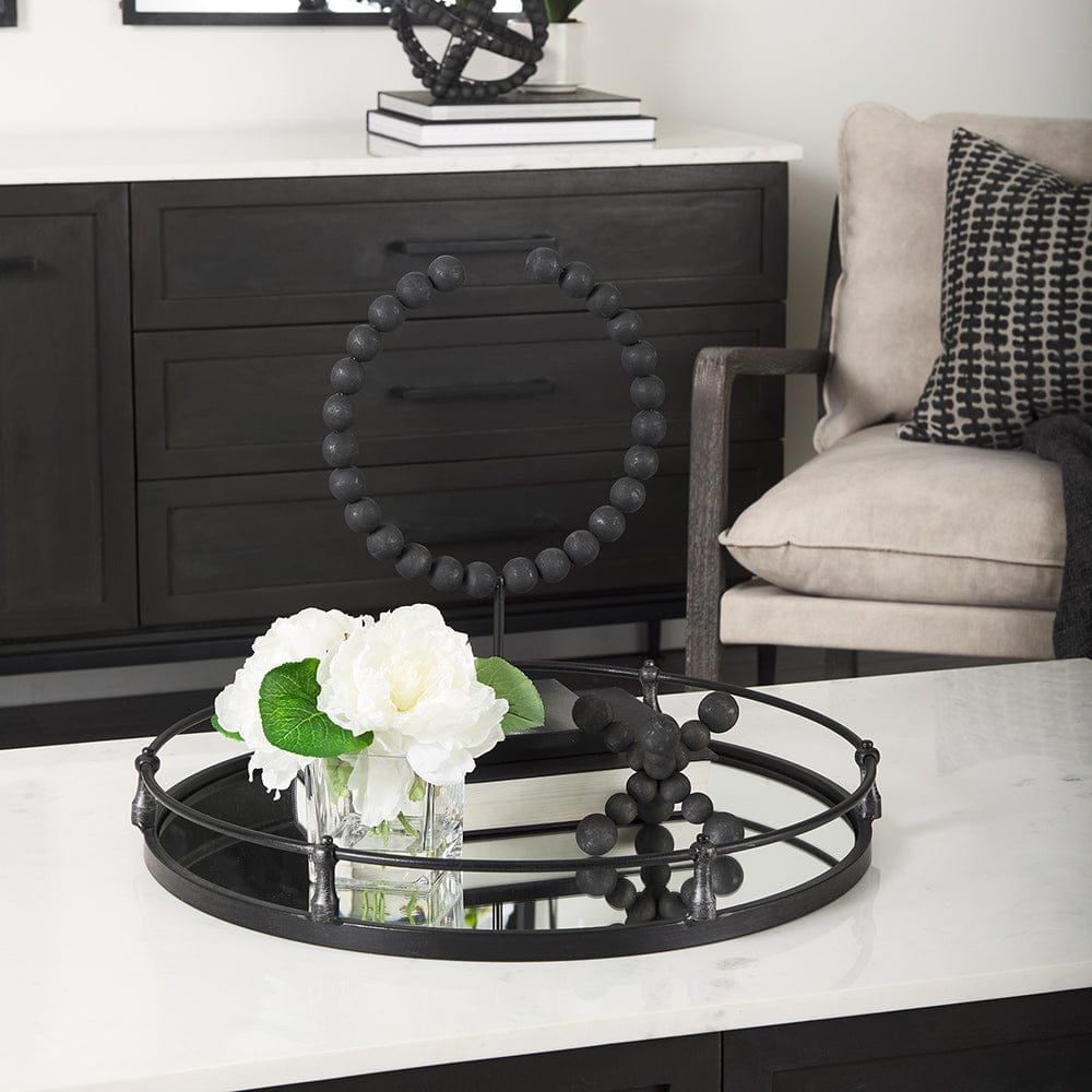 Mercana - Kimbel 24L x 24W Black Metal Mirrored Base Round Tray - 57237 view 11