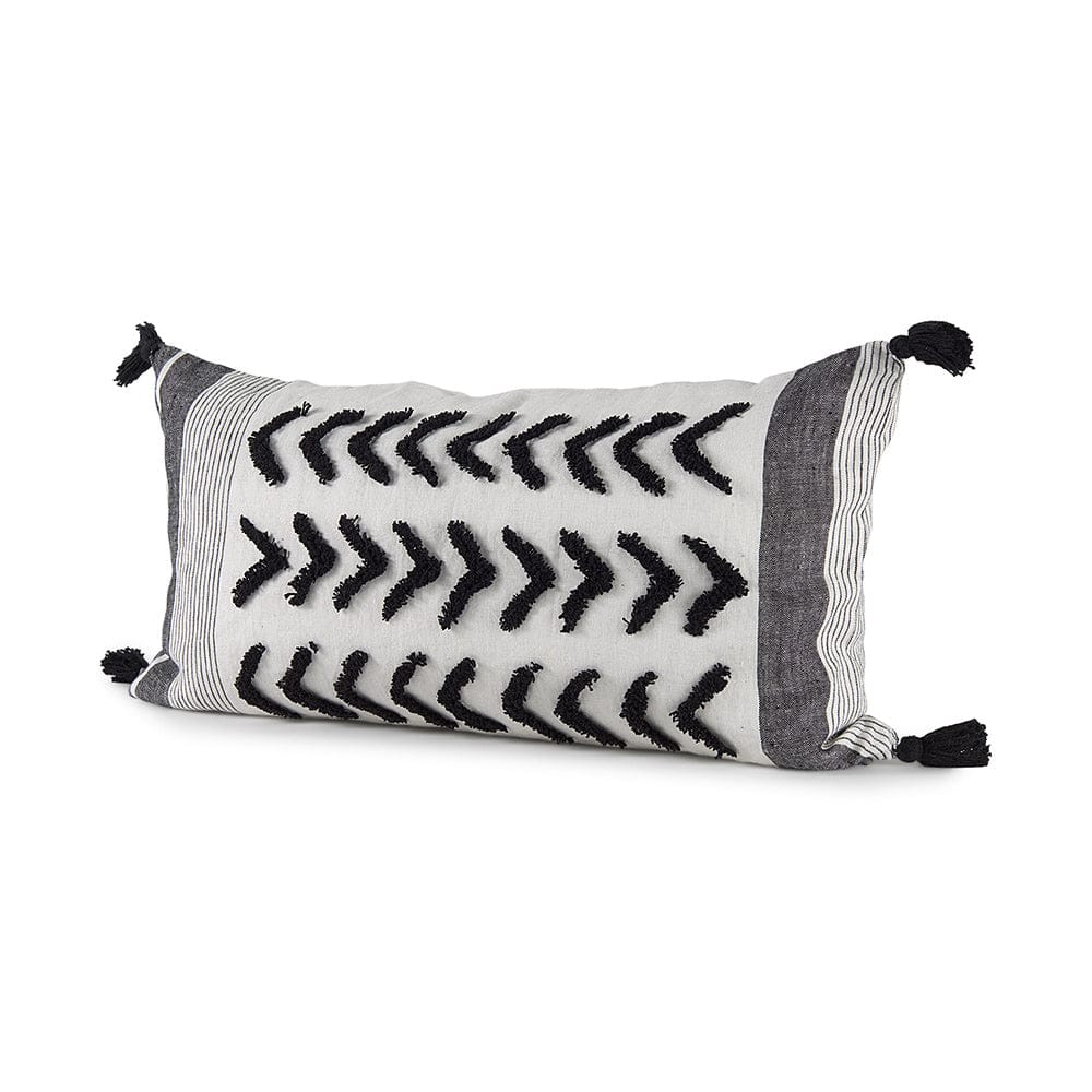 Mercana - Kimia 14L x 26W White and Black Fabric Herringbone and Fringed Decorative Pillow Cover - 69438 view 1