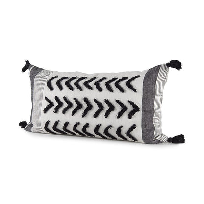Mercana - Kimia 14L x 26W White and Black Fabric Herringbone and Fringed Decorative Pillow Cover - 69438 view 1