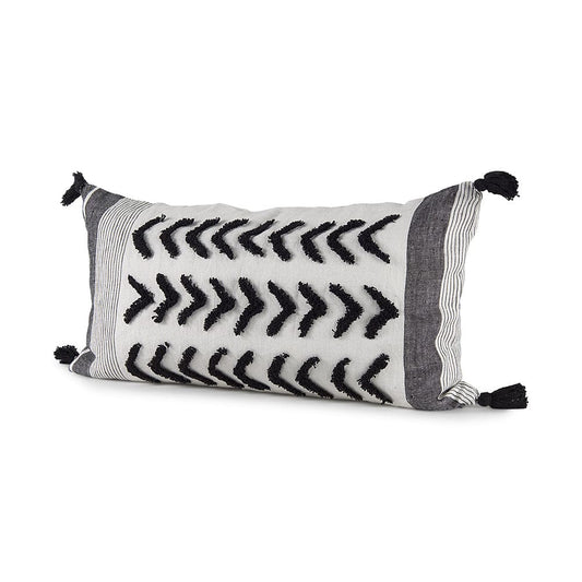 Mercana - Kimia 14L x 26W White and Black Fabric Herringbone and Fringed Decorative Pillow Cover - 69438 view 1