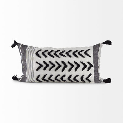 Mercana - Kimia 14L x 26W White and Black Fabric Herringbone and Fringed Decorative Pillow Cover - 69438 view 2