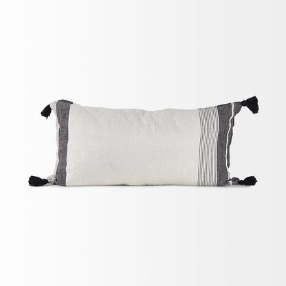 Mercana - Kimia 14L x 26W White and Black Fabric Herringbone and Fringed Decorative Pillow Cover - 69438 view 4