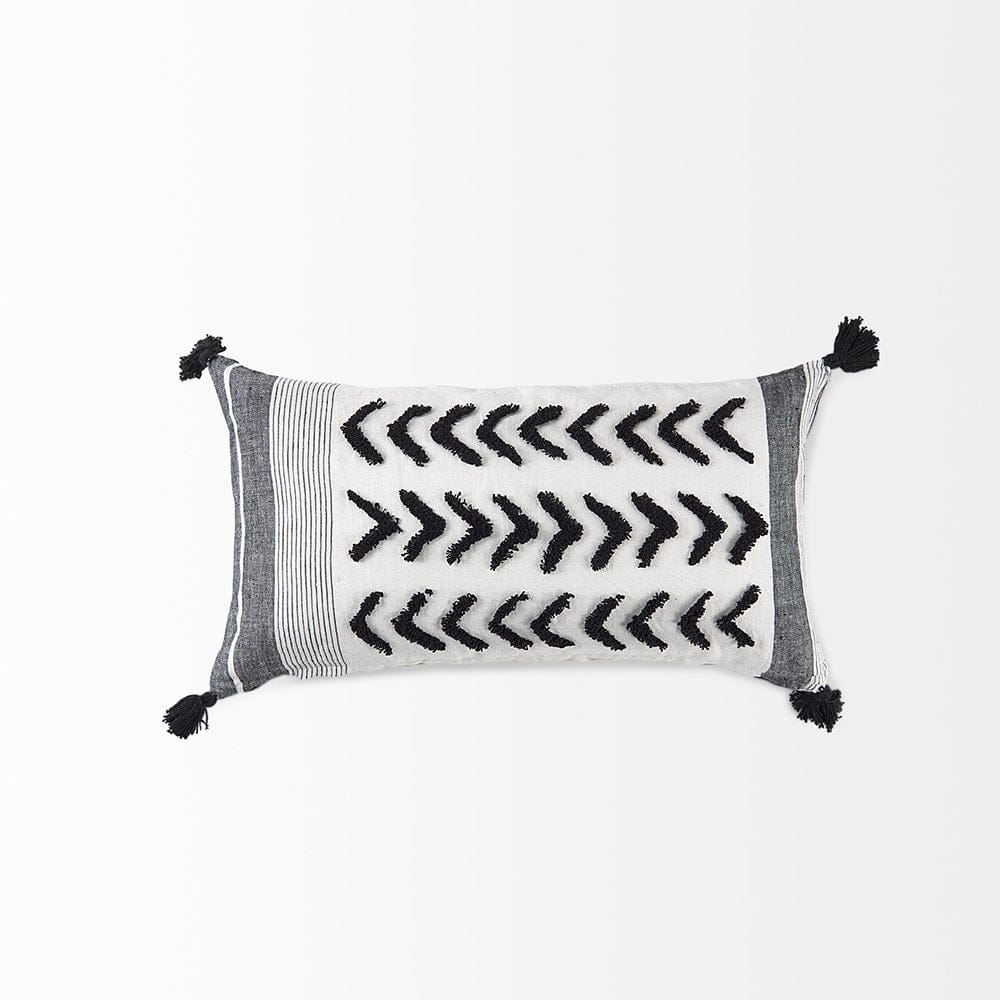 Mercana - Kimia 14L x 26W White and Black Fabric Herringbone and Fringed Decorative Pillow Cover - 69438 view 5