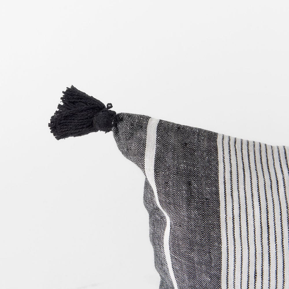 Mercana - Kimia 14L x 26W White and Black Fabric Herringbone and Fringed Decorative Pillow Cover - 69438 view 6