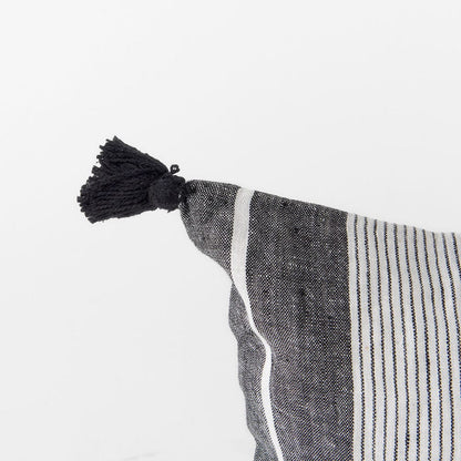Mercana - Kimia 14L x 26W White and Black Fabric Herringbone and Fringed Decorative Pillow Cover - 69438 view 6