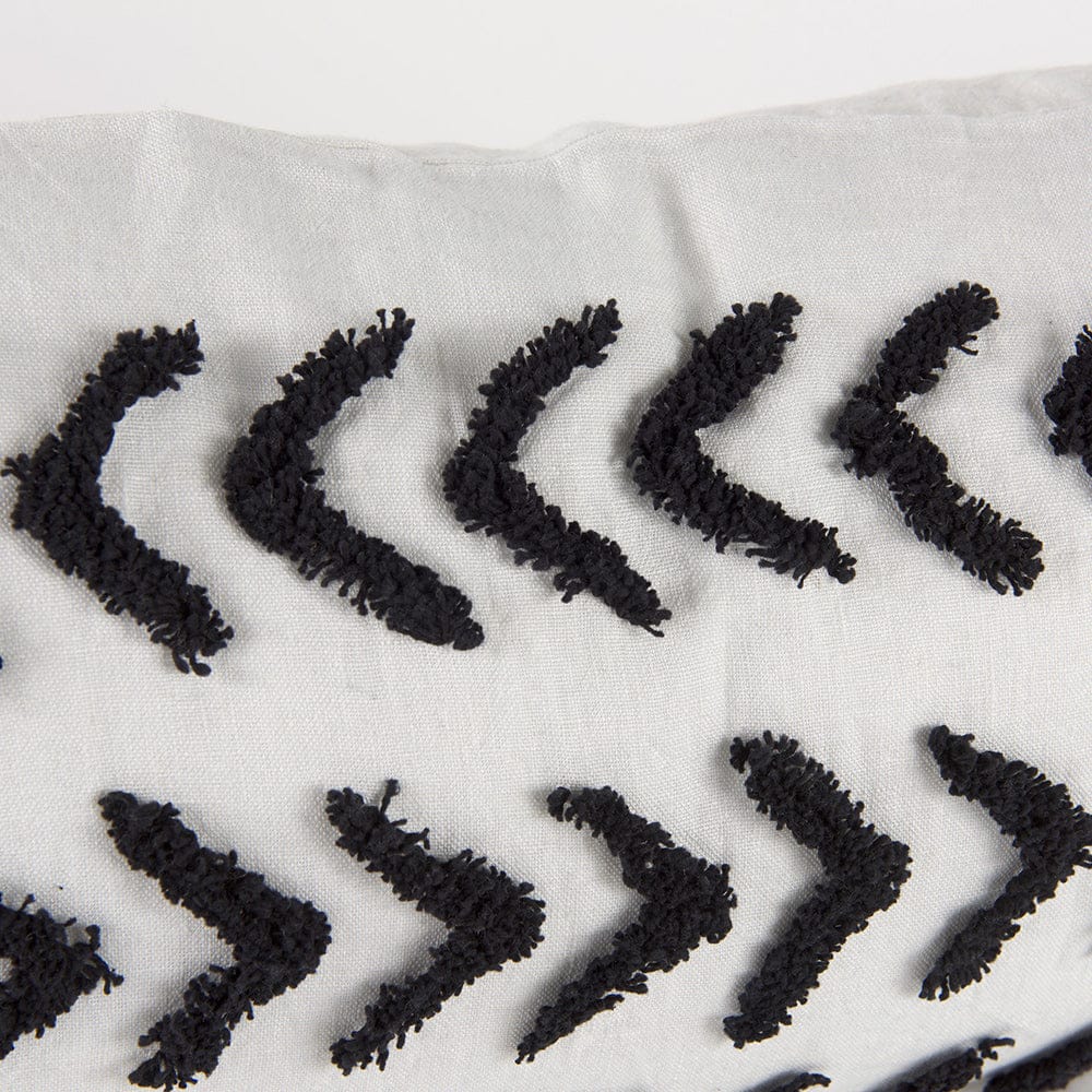 Mercana - Kimia 14L x 26W White and Black Fabric Herringbone and Fringed Decorative Pillow Cover - 69438 view 7