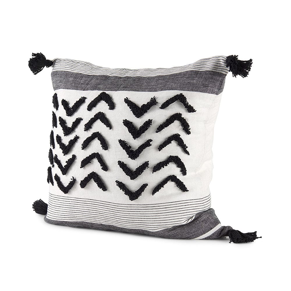 Mercana - Kimia 20L x 20W White and Black Fabric Herringbone and Fringed Decorative Pillow Cover - 69439 view 1