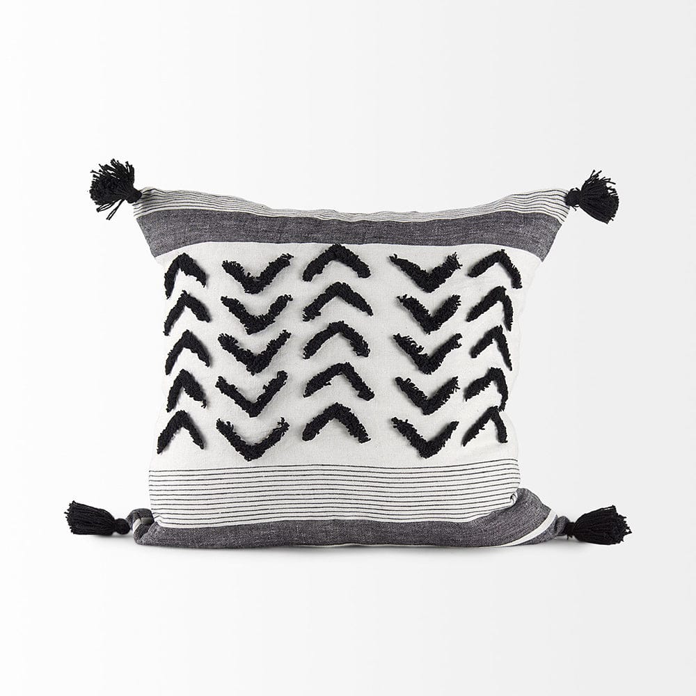 Mercana - Kimia 20L x 20W White and Black Fabric Herringbone and Fringed Decorative Pillow Cover - 69439 view 2