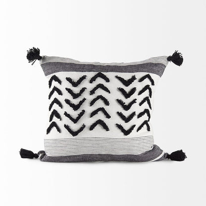 Mercana - Kimia 20L x 20W White and Black Fabric Herringbone and Fringed Decorative Pillow Cover - 69439 view 2
