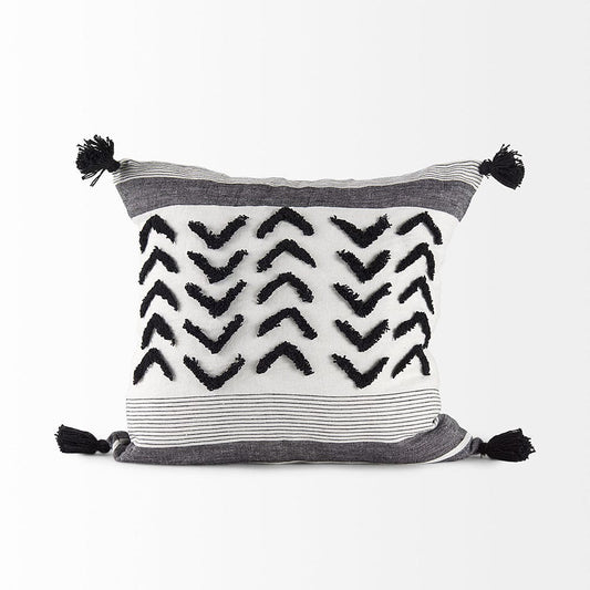 Mercana - Kimia 20L x 20W White and Black Fabric Herringbone and Fringed Decorative Pillow Cover - 69439 view 2