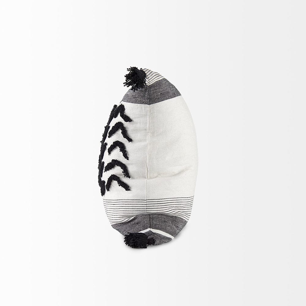 Mercana - Kimia 20L x 20W White and Black Fabric Herringbone and Fringed Decorative Pillow Cover - 69439 view 3