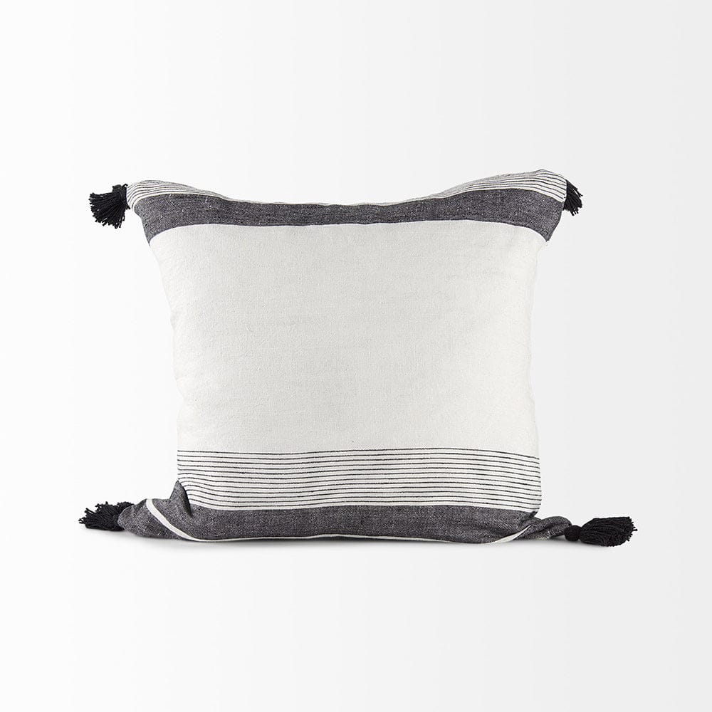 Mercana - Kimia 20L x 20W White and Black Fabric Herringbone and Fringed Decorative Pillow Cover - 69439 view 4