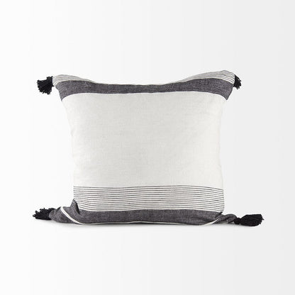 Mercana - Kimia 20L x 20W White and Black Fabric Herringbone and Fringed Decorative Pillow Cover - 69439 view 4