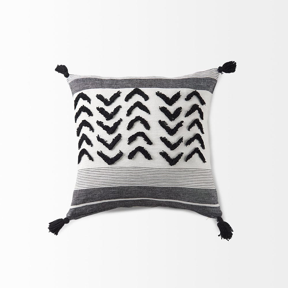 Mercana - Kimia 20L x 20W White and Black Fabric Herringbone and Fringed Decorative Pillow Cover - 69439 view 5