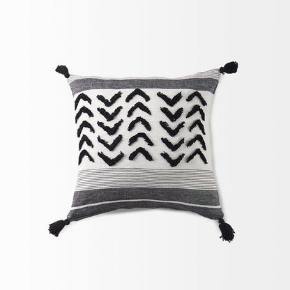 Mercana - Kimia 20L x 20W White and Black Fabric Herringbone and Fringed Decorative Pillow Cover - 69439 view 5