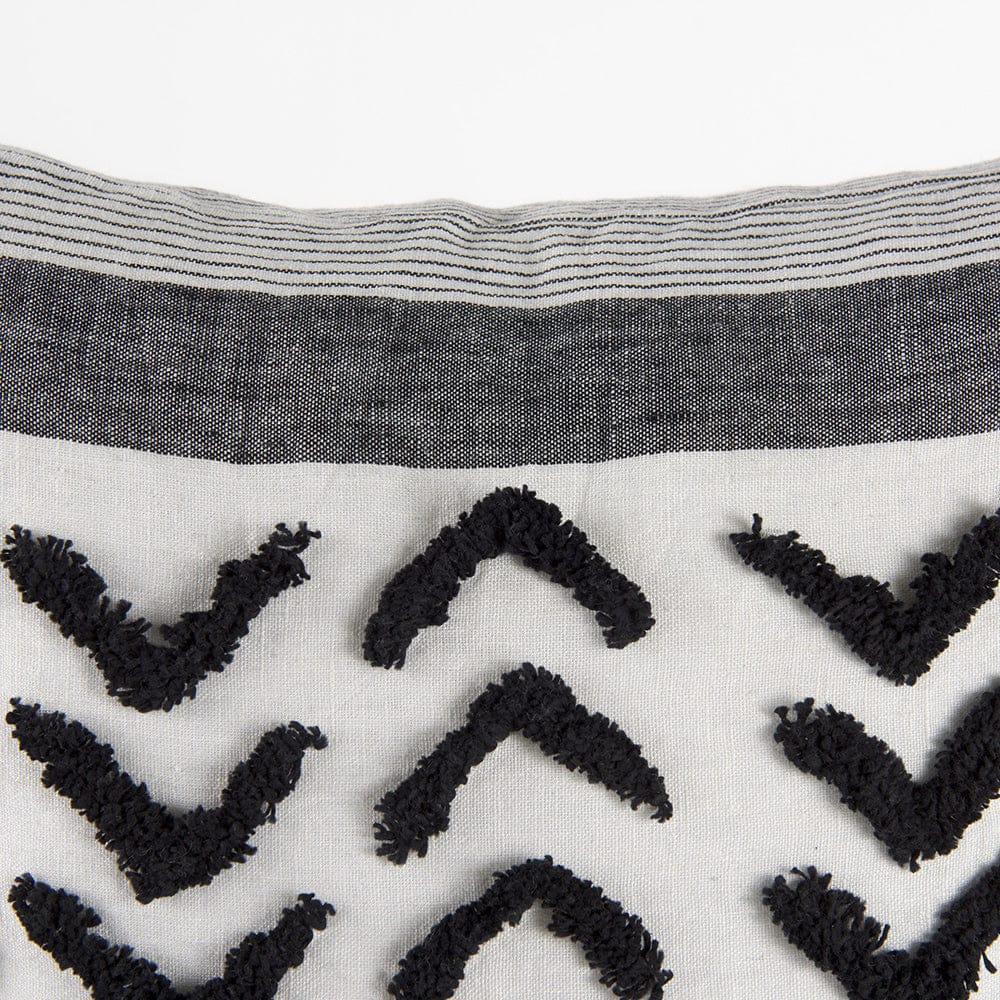 Mercana - Kimia 20L x 20W White and Black Fabric Herringbone and Fringed Decorative Pillow Cover - 69439 view 7