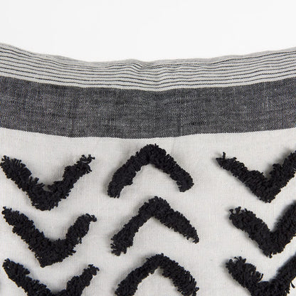 Mercana - Kimia 20L x 20W White and Black Fabric Herringbone and Fringed Decorative Pillow Cover - 69439 view 7
