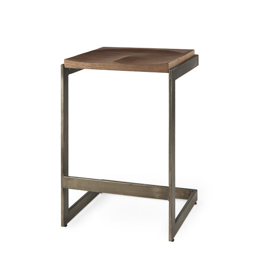Mercana - Kiran 17L x 17W x 26H Medium Brown Wood W/ Antique Nickel Finished Metal Frame Counter Stool - 69174_CLOSEOUT view 1