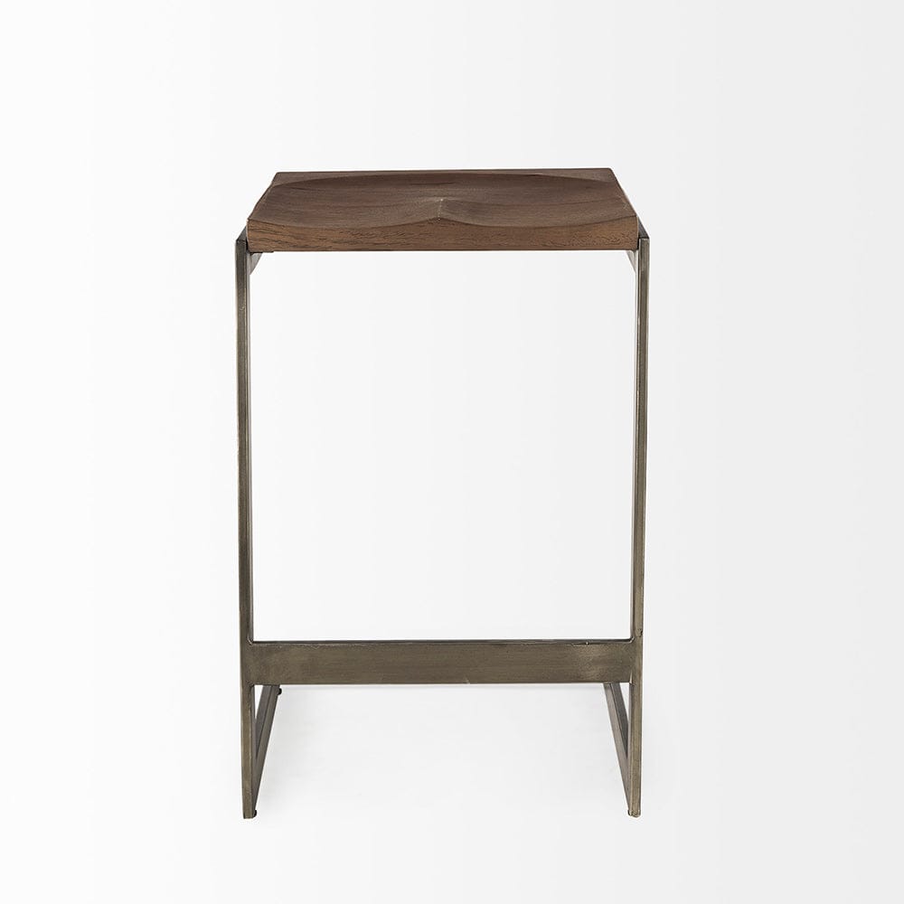 Mercana - Kiran 17L x 17W x 26H Medium Brown Wood W/ Antique Nickel Finished Metal Frame Counter Stool - 69174_CLOSEOUT view 2