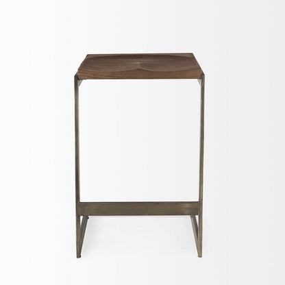 Mercana - Kiran 17L x 17W x 26H Medium Brown Wood W/ Antique Nickel Finished Metal Frame Counter Stool - 69174_CLOSEOUT view 2