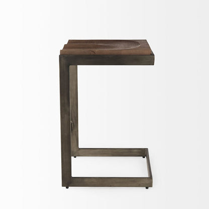 Mercana - Kiran 17L x 17W x 26H Medium Brown Wood W/ Antique Nickel Finished Metal Frame Counter Stool - 69174_CLOSEOUT view 3