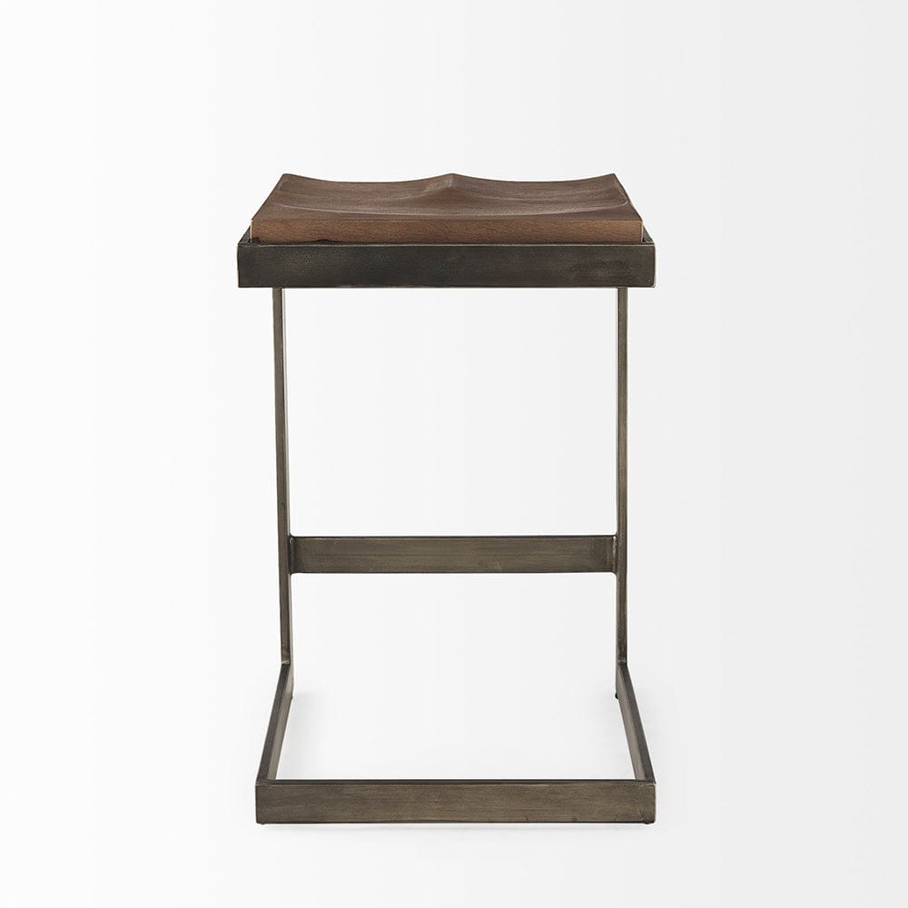 Mercana - Kiran 17L x 17W x 26H Medium Brown Wood W/ Antique Nickel Finished Metal Frame Counter Stool - 69174_CLOSEOUT view 4