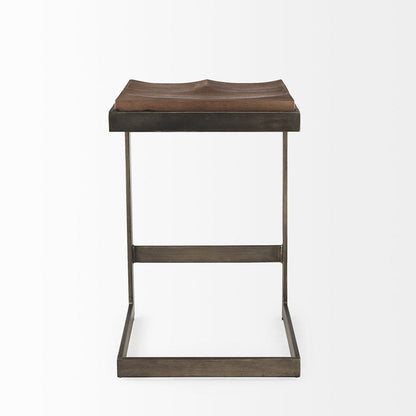 Mercana - Kiran 17L x 17W x 26H Medium Brown Wood W/ Antique Nickel Finished Metal Frame Counter Stool - 69174_CLOSEOUT view 4