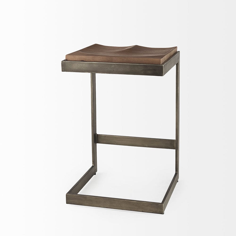Mercana - Kiran 17L x 17W x 26H Medium Brown Wood W/ Antique Nickel Finished Metal Frame Counter Stool - 69174_CLOSEOUT view 5