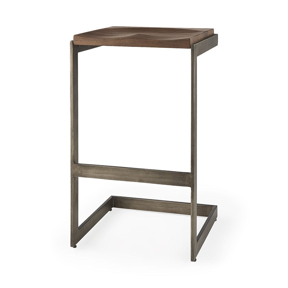 Mercana - Kiran 17L x 17W x 30H Medium Brown Wood W/ Antique Nickel Finished Metal Frame Bar Stool - 69173_CLOSEOUT view 1