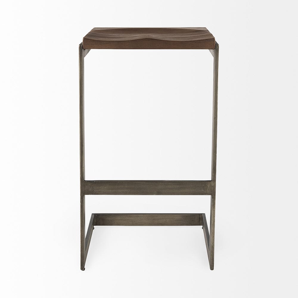 Mercana - Kiran 17L x 17W x 30H Medium Brown Wood W/ Antique Nickel Finished Metal Frame Bar Stool - 69173_CLOSEOUT view 2