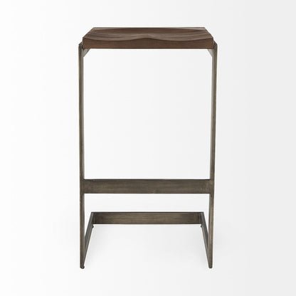 Mercana - Kiran 17L x 17W x 30H Medium Brown Wood W/ Antique Nickel Finished Metal Frame Bar Stool - 69173_CLOSEOUT view 2
