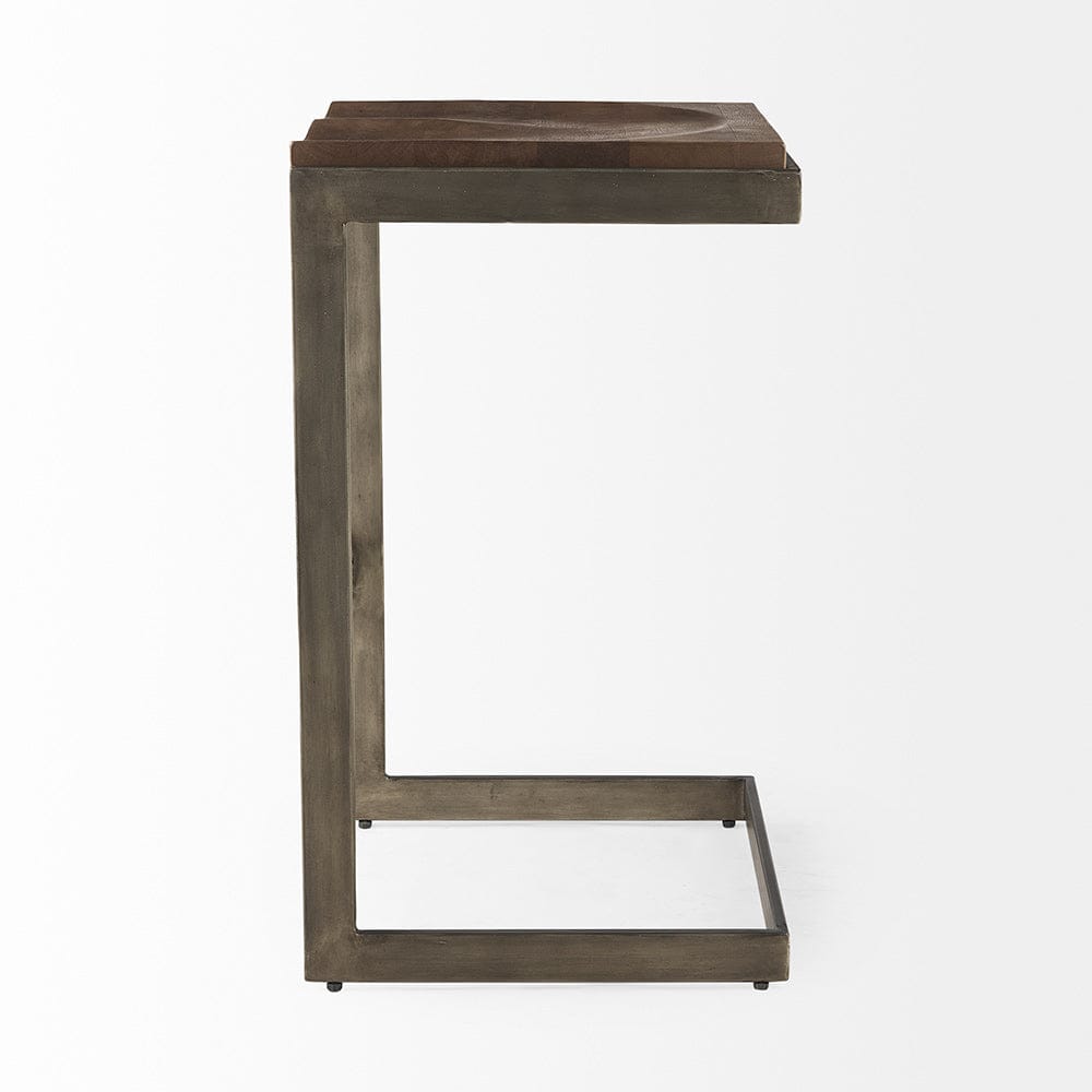 Mercana - Kiran 17L x 17W x 30H Medium Brown Wood W/ Antique Nickel Finished Metal Frame Bar Stool - 69173_CLOSEOUT view 3