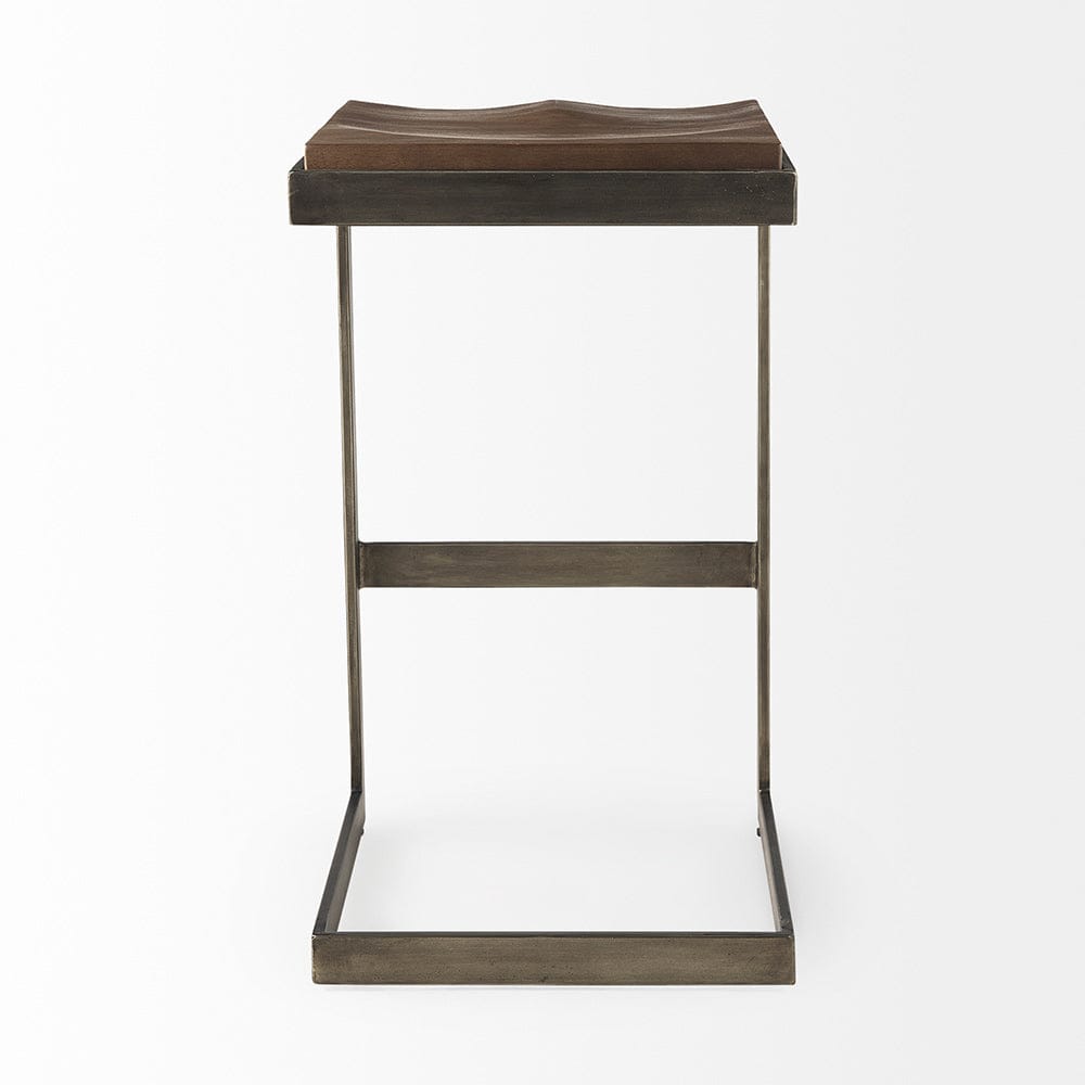 Mercana - Kiran 17L x 17W x 30H Medium Brown Wood W/ Antique Nickel Finished Metal Frame Bar Stool - 69173_CLOSEOUT view 4