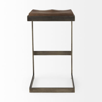 Mercana - Kiran 17L x 17W x 30H Medium Brown Wood W/ Antique Nickel Finished Metal Frame Bar Stool - 69173_CLOSEOUT view 4