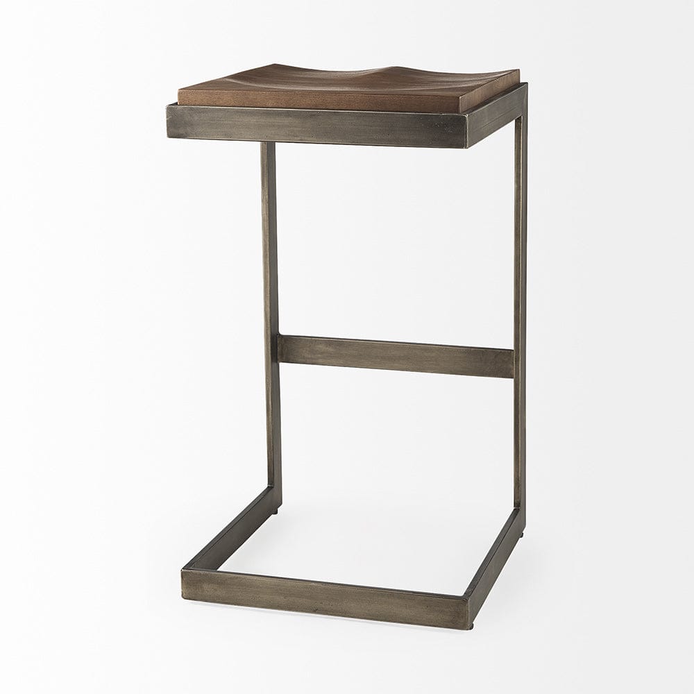 Mercana - Kiran 17L x 17W x 30H Medium Brown Wood W/ Antique Nickel Finished Metal Frame Bar Stool - 69173_CLOSEOUT view 5