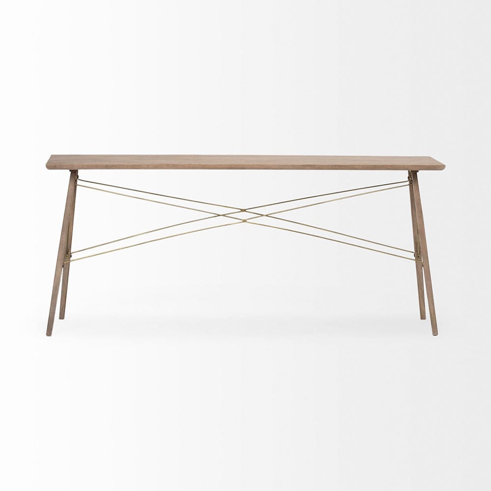 Mercana - Kirby I 66L x 16W Brown Wooden Cross Braced Console Table - 68220_CLOSEOUT view 2