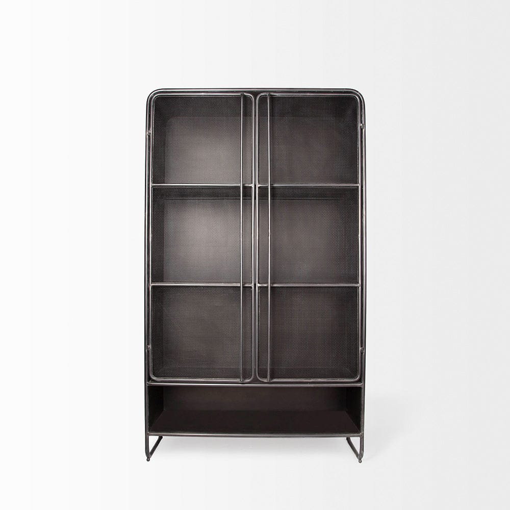 Mercana - Klaus 74.5" H Dark Brown Polished Metal Mesh Door Display Cabinet - 67691 view 3